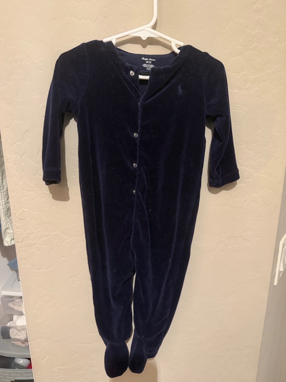Ralph Lauren Navy Plush Footed Pajama One-Piece